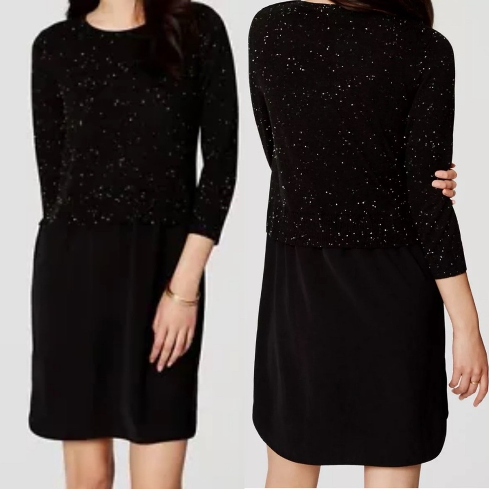 Loft Black Speckled Two-in-one Sweater Dress Size Small Petite
